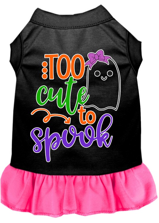 Too Cute to Spook-Girly Ghost Screen Print Dog Dress Black with Bright Pink XS